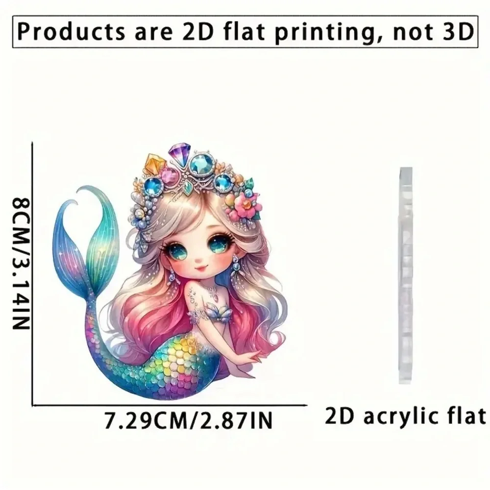 Soft Hues Rainbow Mermaid Shaped 2D Flat Acrylic Ornament Pendant